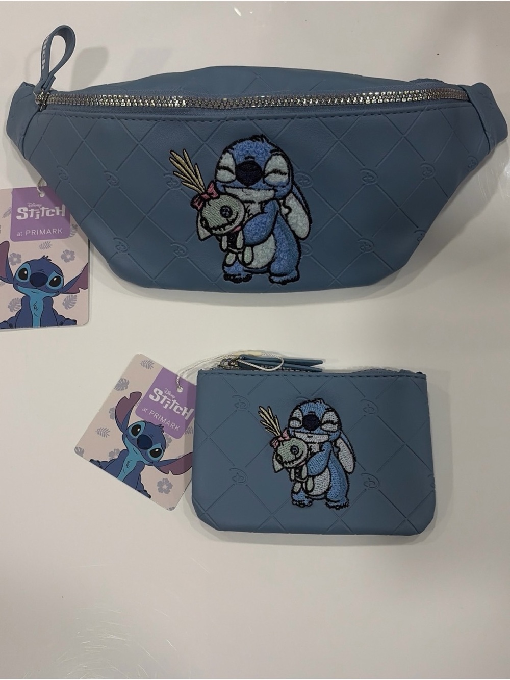 Primark Blue Stitch Quilted Belt Bag and Coin Purse Set